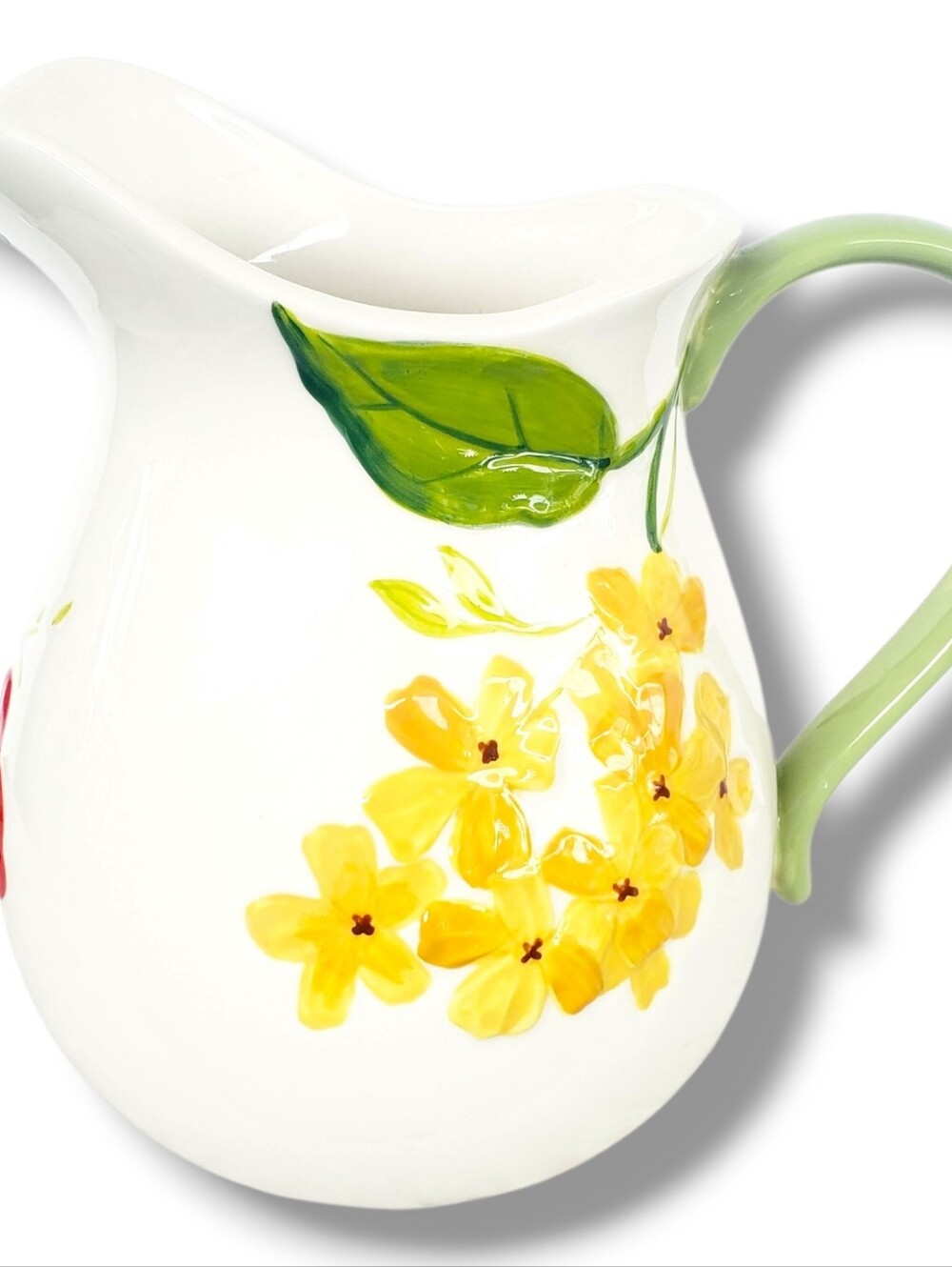 Home Studio Garden Bouquet Pitcher Raised Hand Painted Floral White Red Embossed - Picture 4 of 7